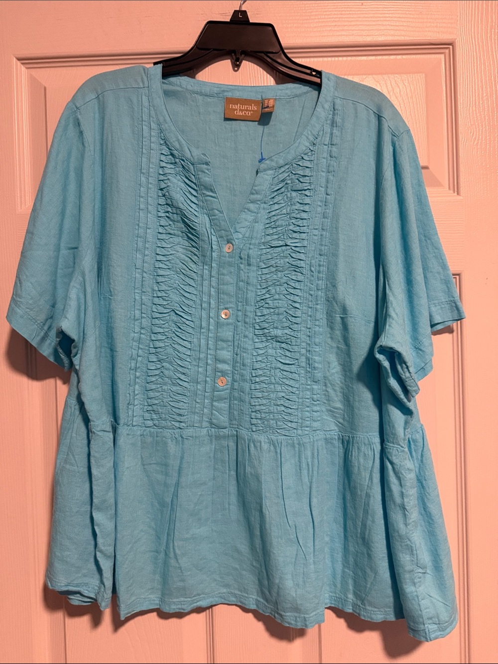 Naturals by Lisa Turquoise Pintuck Peasant Top